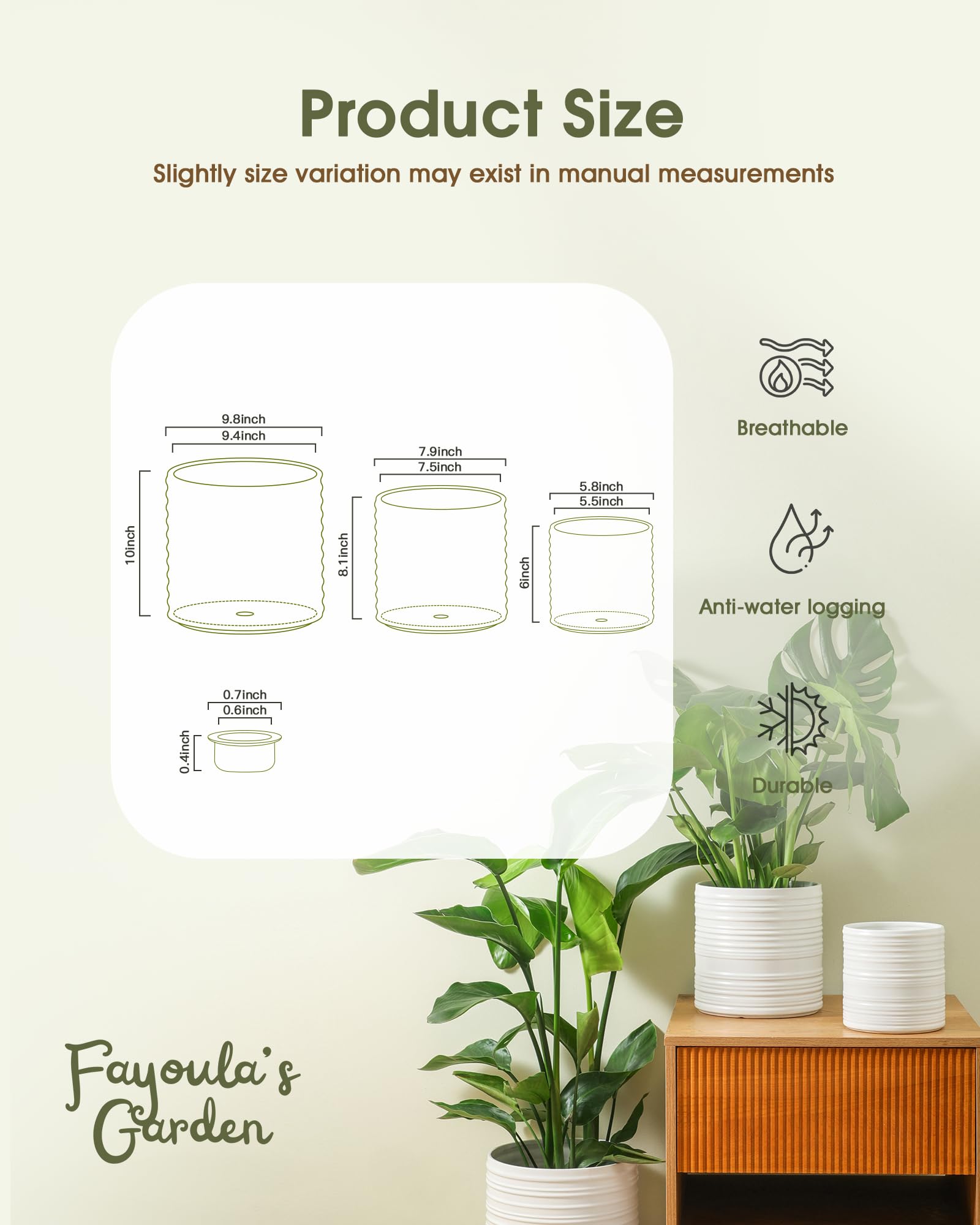 Fayoula 8-inch ceramic pot with stripe, ideal for herbs indoors.
