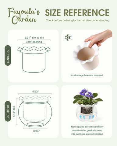 Fayoula water reservoir self-watering system supports consistent plant hydration.