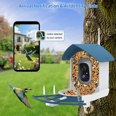 Fazoxo Bird Feeder Camera side view showcasing AI species ID for yard monitoring