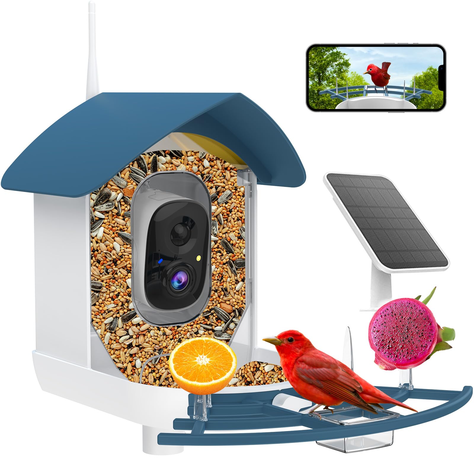 Fazoxo Bird Feeder Camera front view with AI species ID for backyard observation