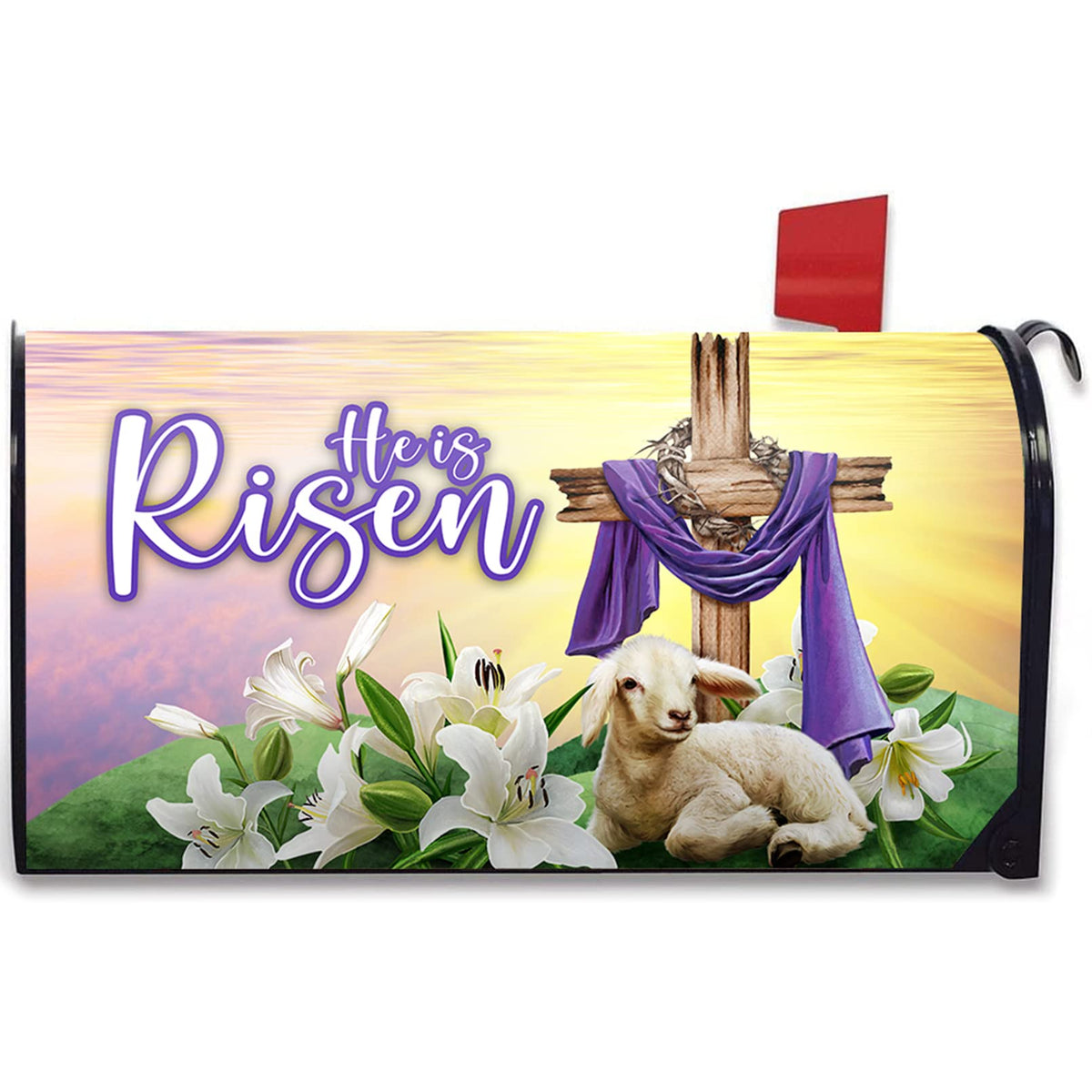 FBCOO He is Risen mailbox cover with Easter cross for outdoor resilience.