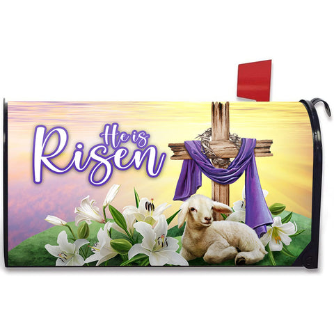 FBCOO He is Risen mailbox cover with Easter cross for outdoor resilience.