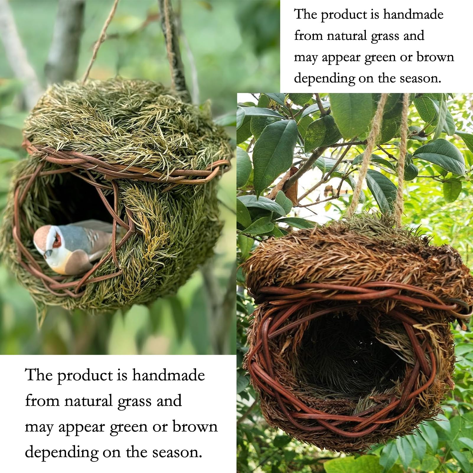 FBIRDY natural moss material birdhouse close-up highlights soft texture for garden decor.