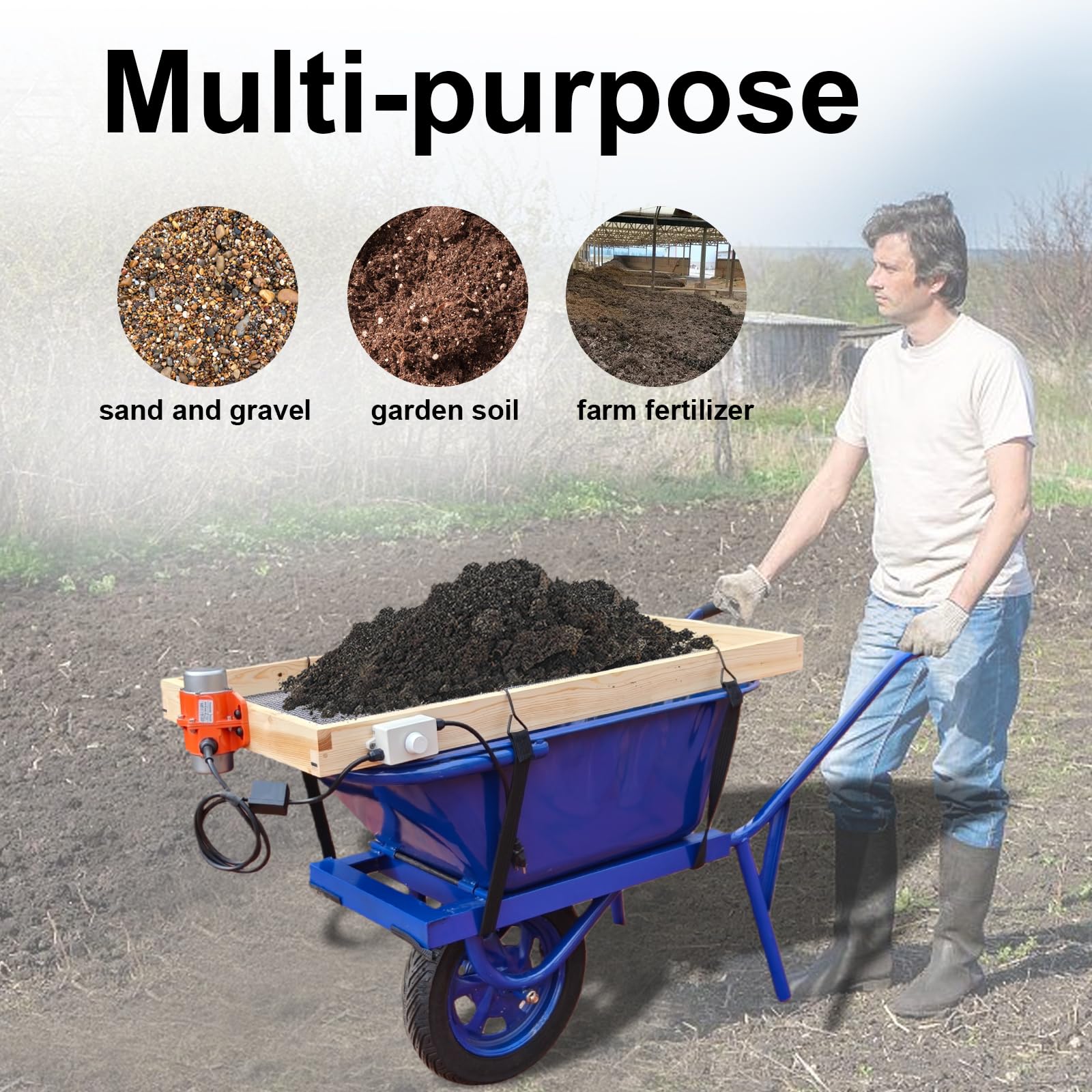 FBOJOY 40x19.8-inch screen area showcased for heavy-duty soil screening in yard and garden.