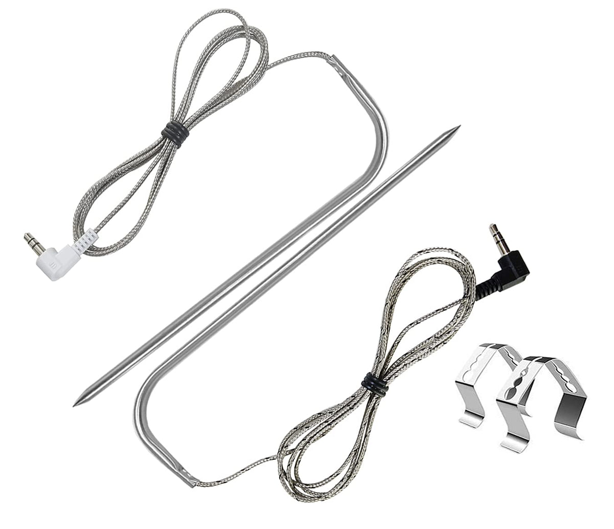 FCCUM replacement meat probe shown ready for grill use with Traeger compatibility and precise temperature readings