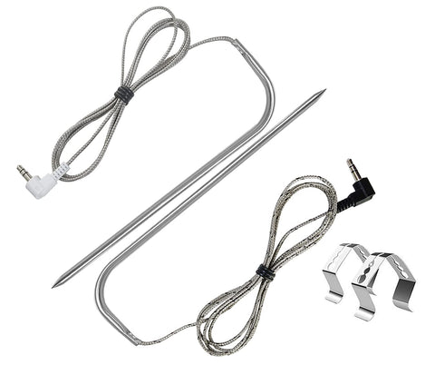 FCCUM replacement meat probe shown ready for grill use with Traeger compatibility and precise temperature readings
