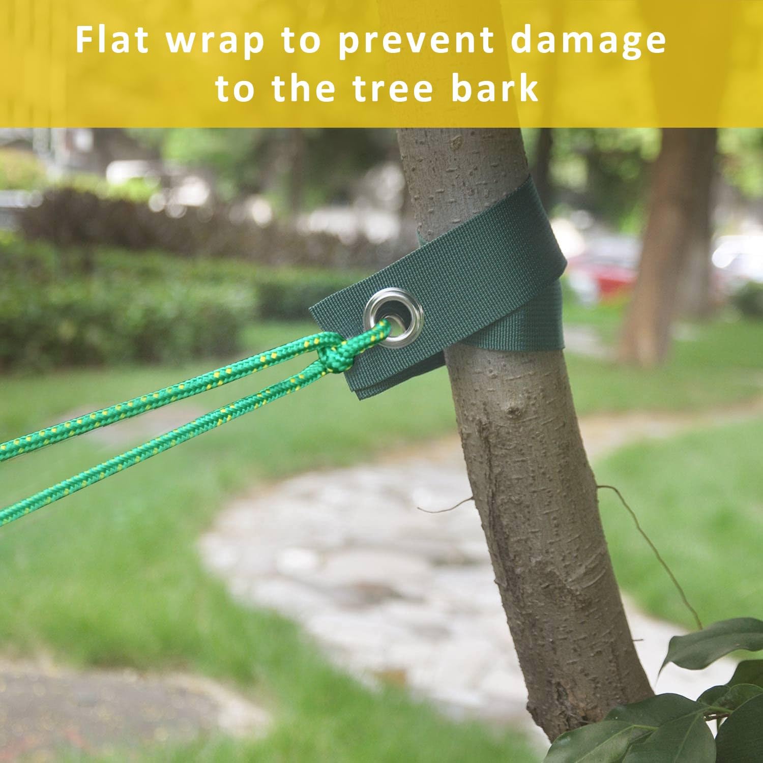 FCENDS soft nylon tree straps protect bark while supporting growth.