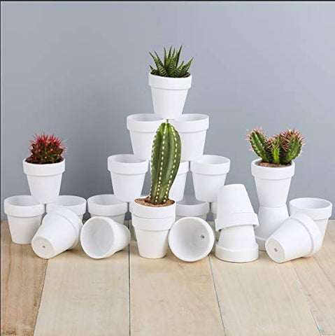 FCFKUK 24-piece mini clay pots in terracotta for small plants and succulents.