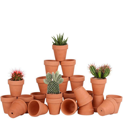 FCFKUK 24pcs mini clay pots with drainage holes for healthy root aeration.