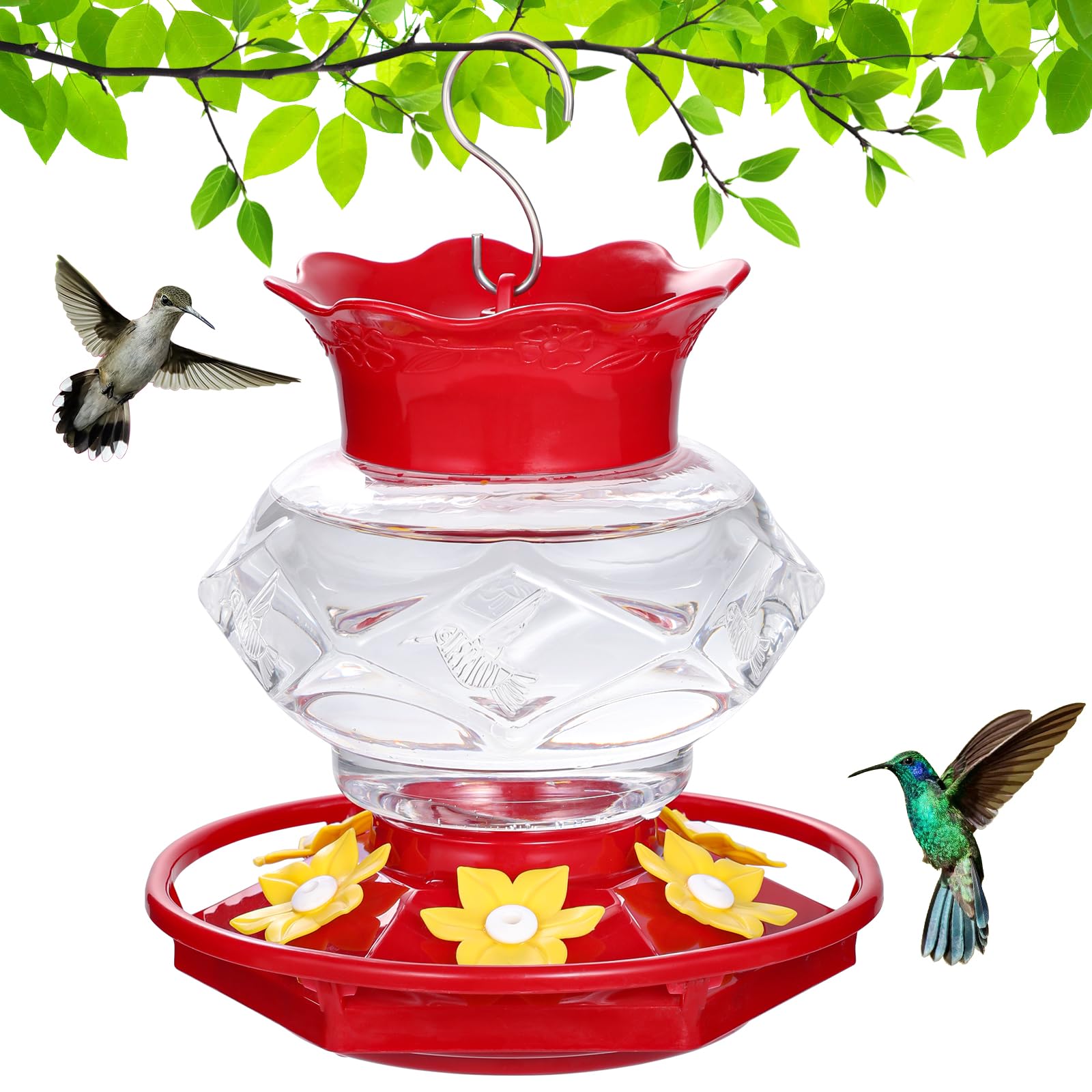 Fchstaer diamond hummingbird feeder front view with six ports for multiple birds