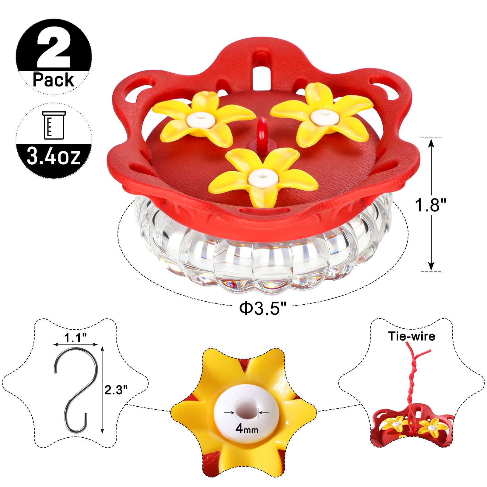 Fchstaer hanging feeder with bee guard ports attracts hummingbirds while minimizing insects.