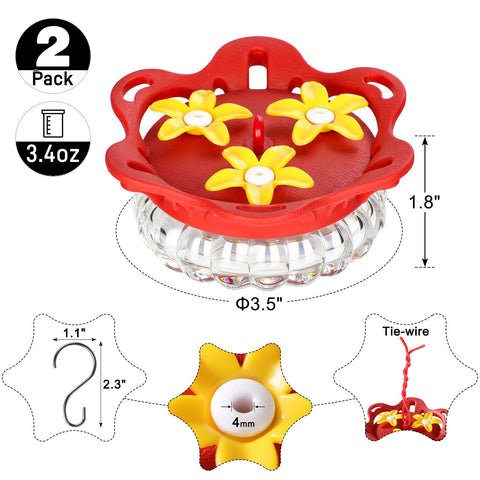 Fchstaer hanging feeder with bee guard ports attracts hummingbirds while minimizing insects.