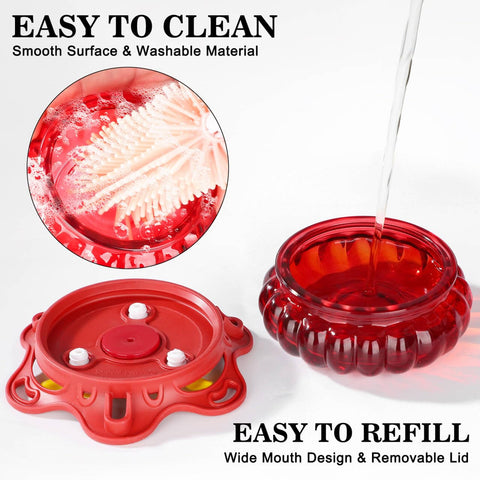 Fchstaer hummingbird feeder with bee guard ports for cleaner feeding.