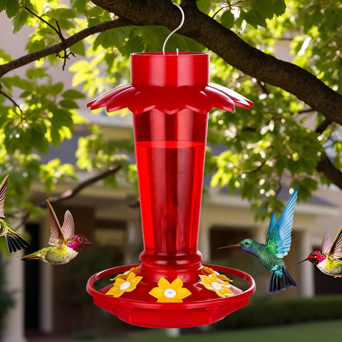 Fchstaer outdoor plastic hummingbird feeder is durable and weather resistant