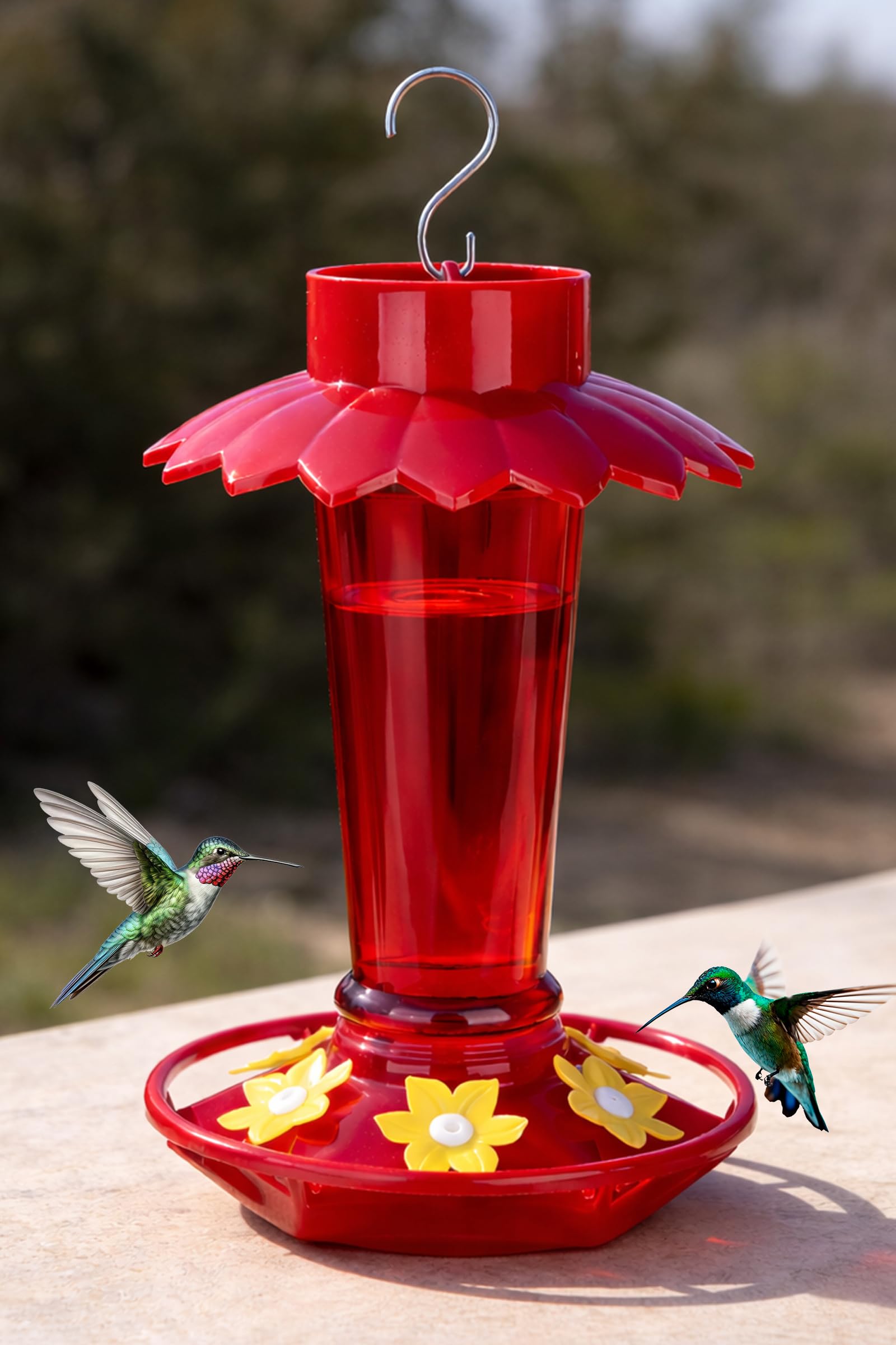 Fchstaer red umbrella hummingbird feeder with sun protection and decorative appeal