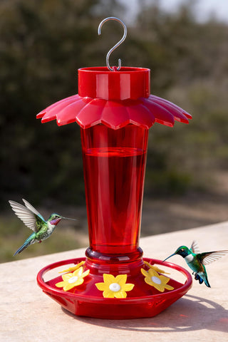 Fchstaer red umbrella hummingbird feeder with sun protection and decorative appeal