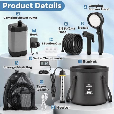 FCSJOST 6000mAh battery powers extended outdoor showers