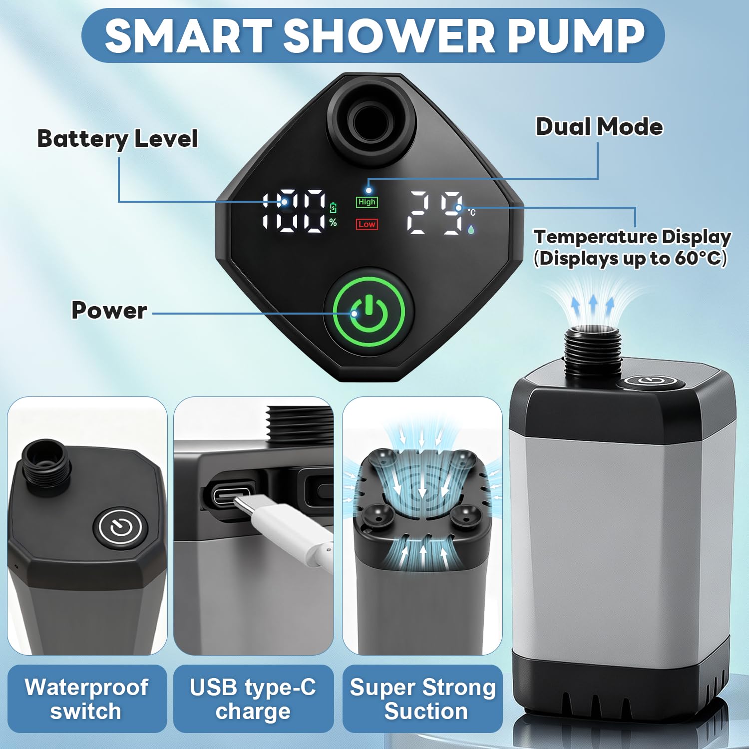 FCSJOST shower pump with LED display for safe temperature monitoring