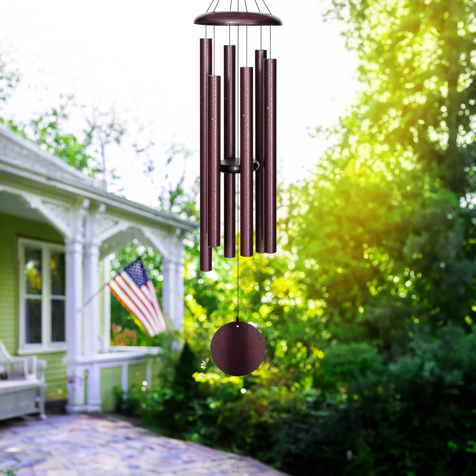 FDOCOI bronze wind chimes with reflective surface add garden elegance and adjustable length.