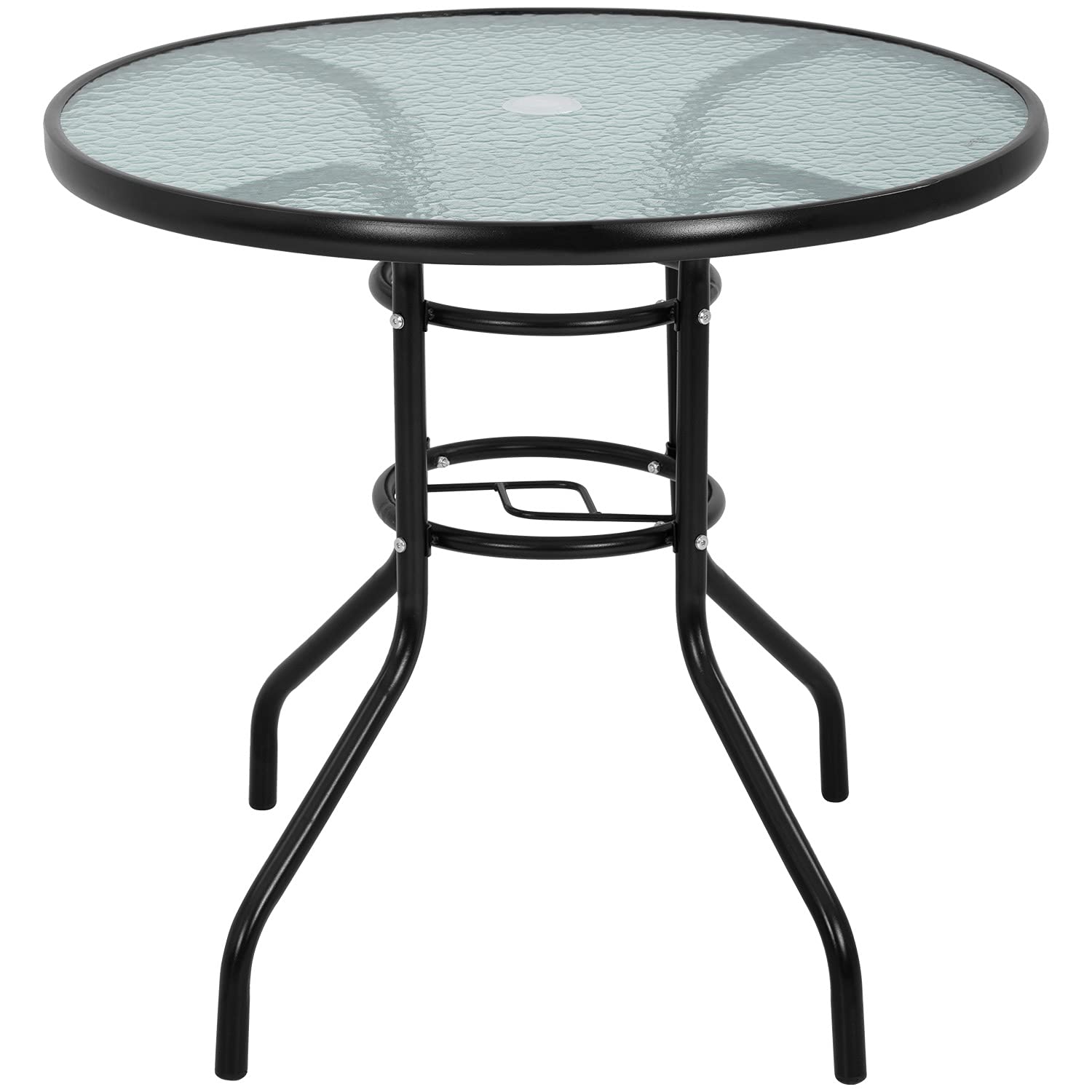 FDW 32in outdoor table with umbrella hole for shaded dining.
