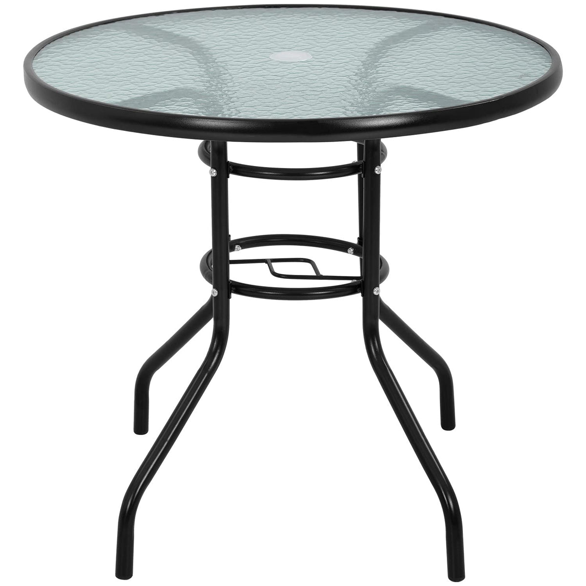FDW 32in outdoor table with umbrella hole for shaded dining.