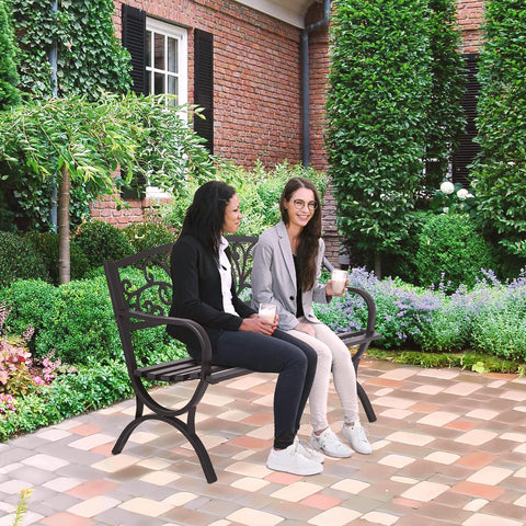 FDW black powder-coated garden bench suitable for patios and balconies