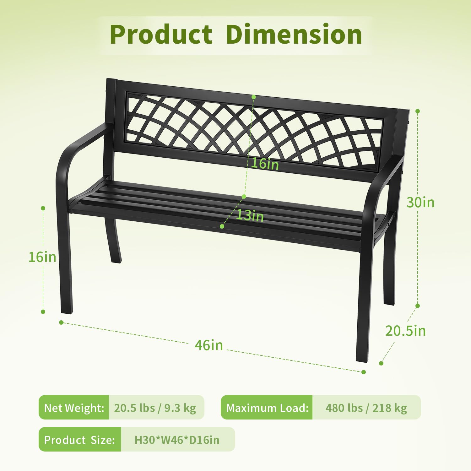 FDW garden bench grid backrest shows decorative mesh pattern and support