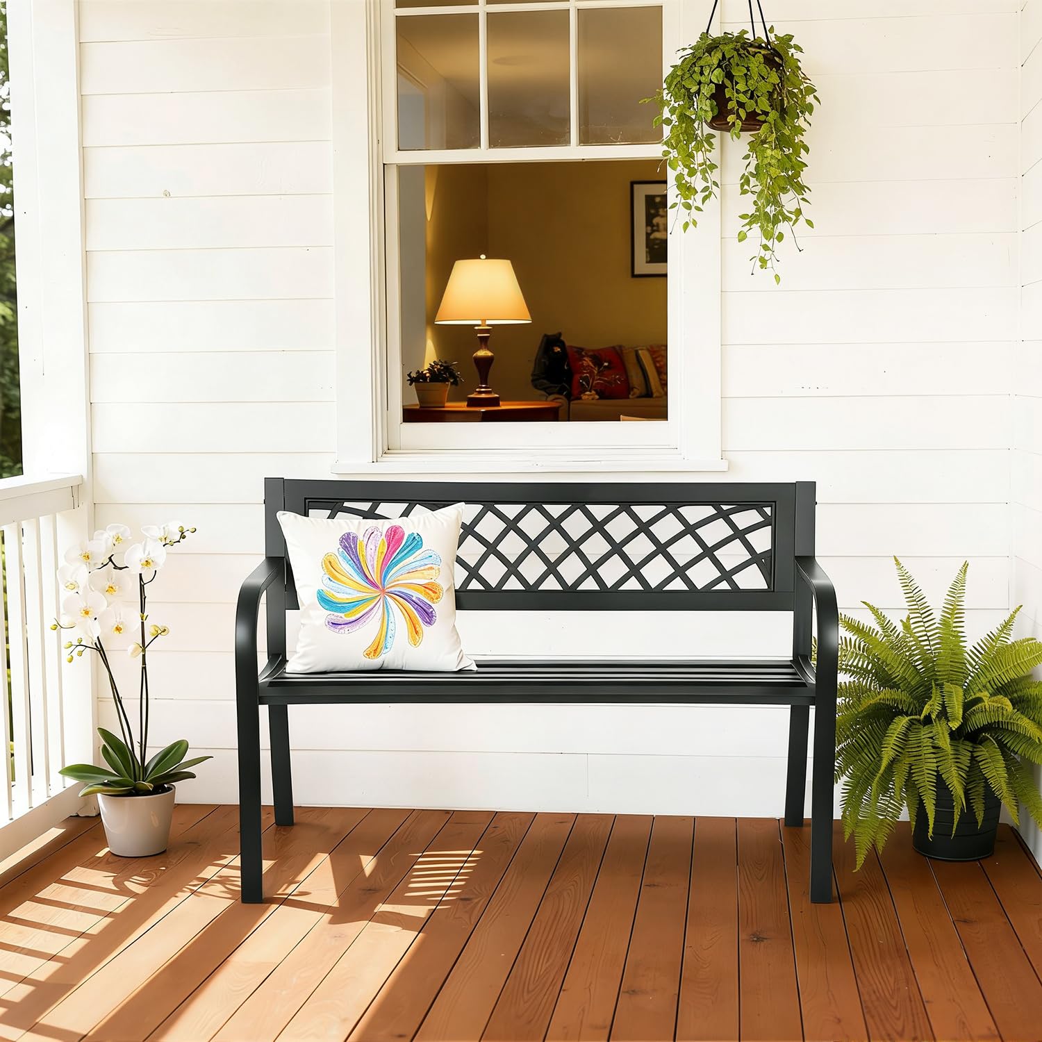 FDW garden bench metal frame emphasizes durability and rust resistance