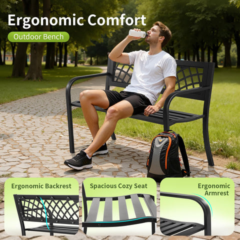 FDW garden bench side profile demonstrates compact footprint