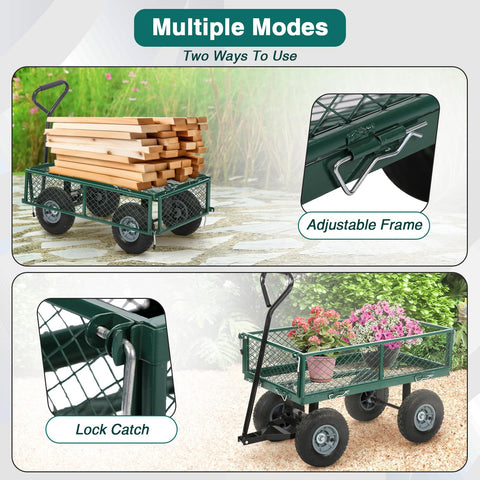 FDW Garden Cart Streel with dump function for quick unloading.