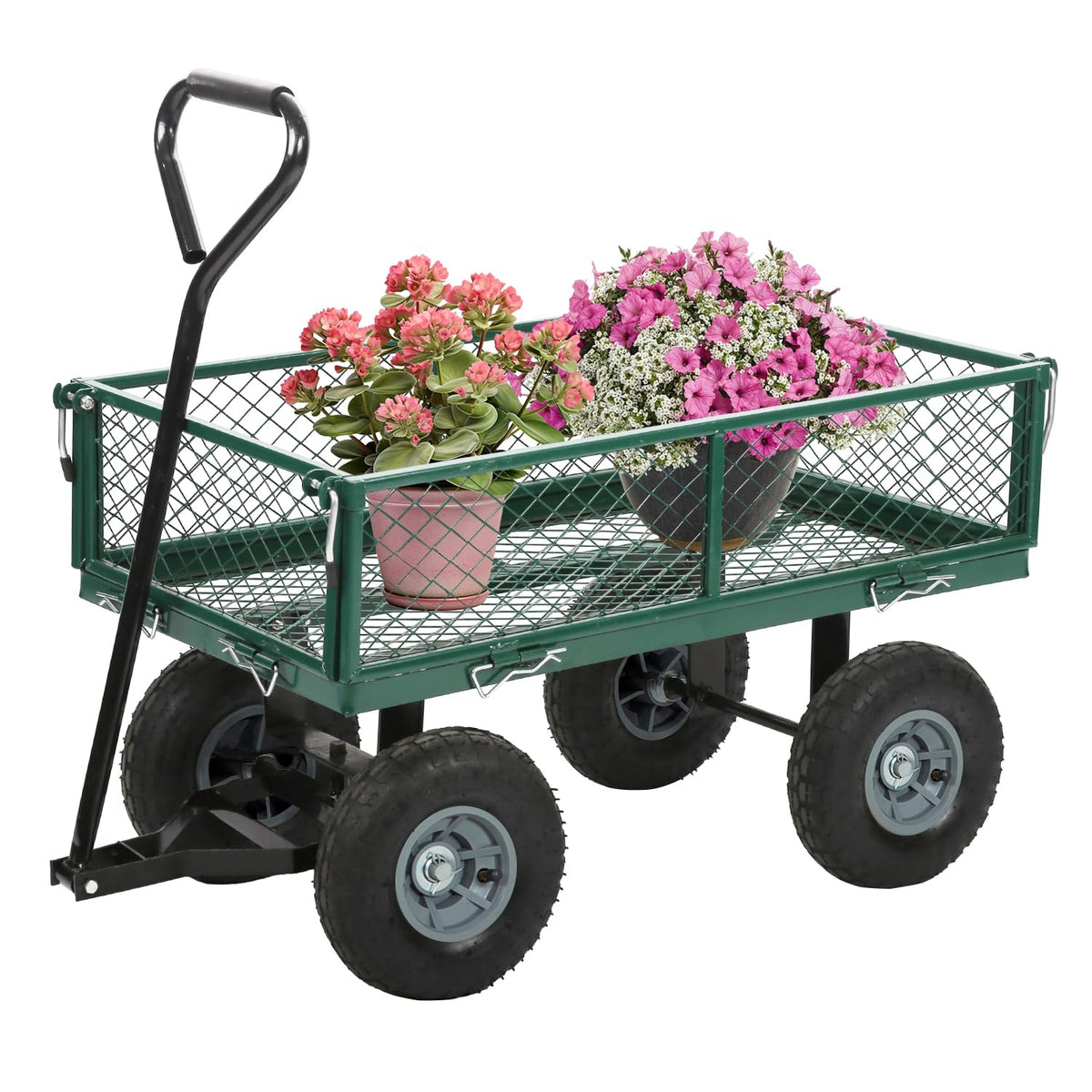 FDW Garden Cart Streel with removable sides for flatbed hauling.