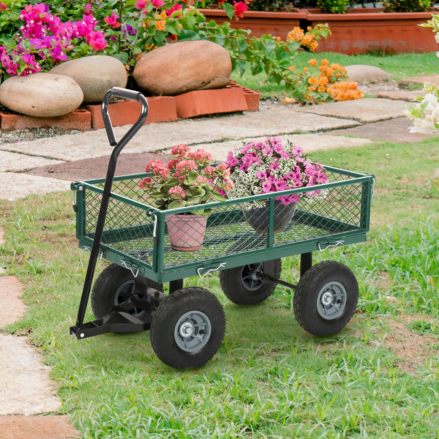 FDW Garden Cart Streel featuring rotating handle for smooth steering.