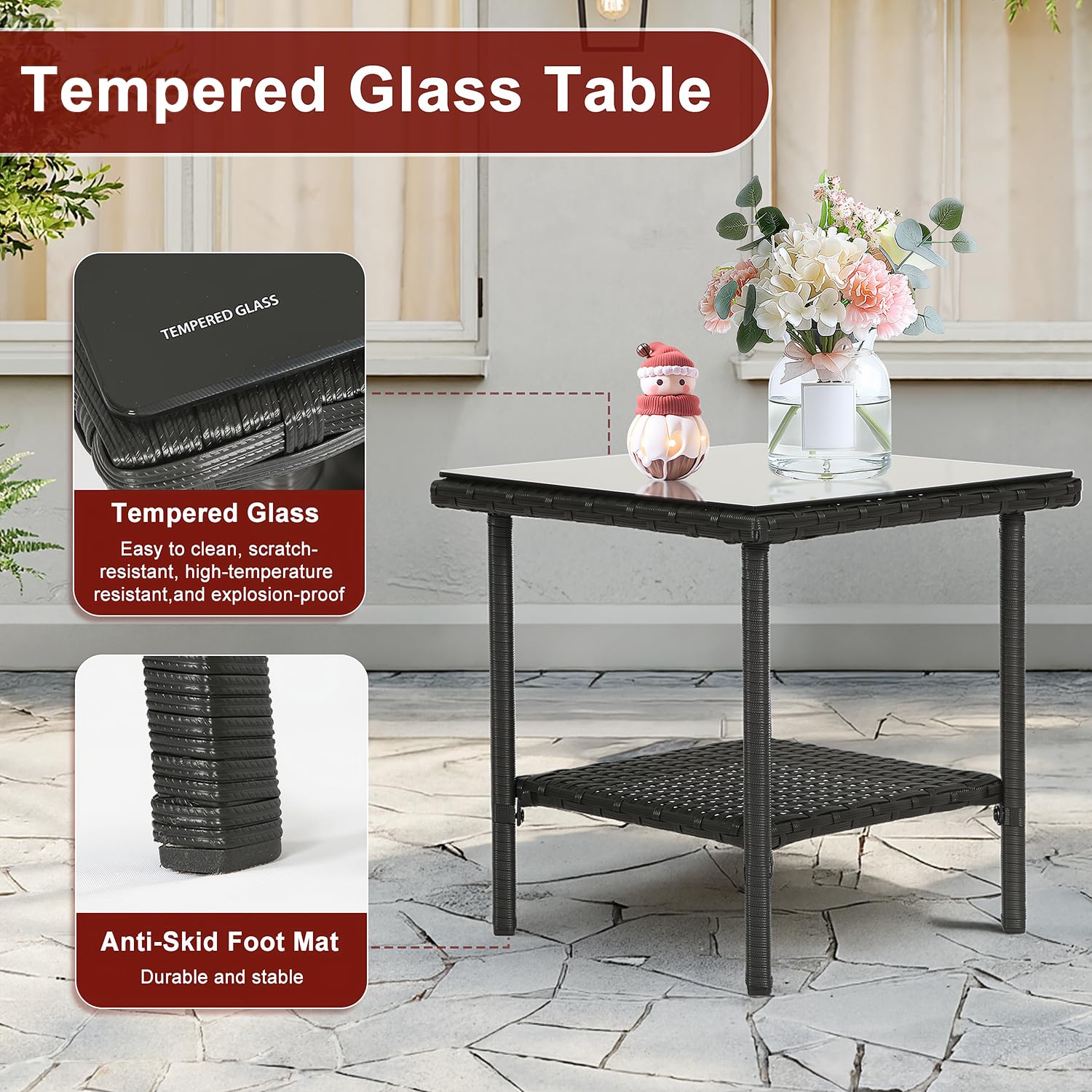 FDW glass-top coffee table detail, clean lines and modern style.