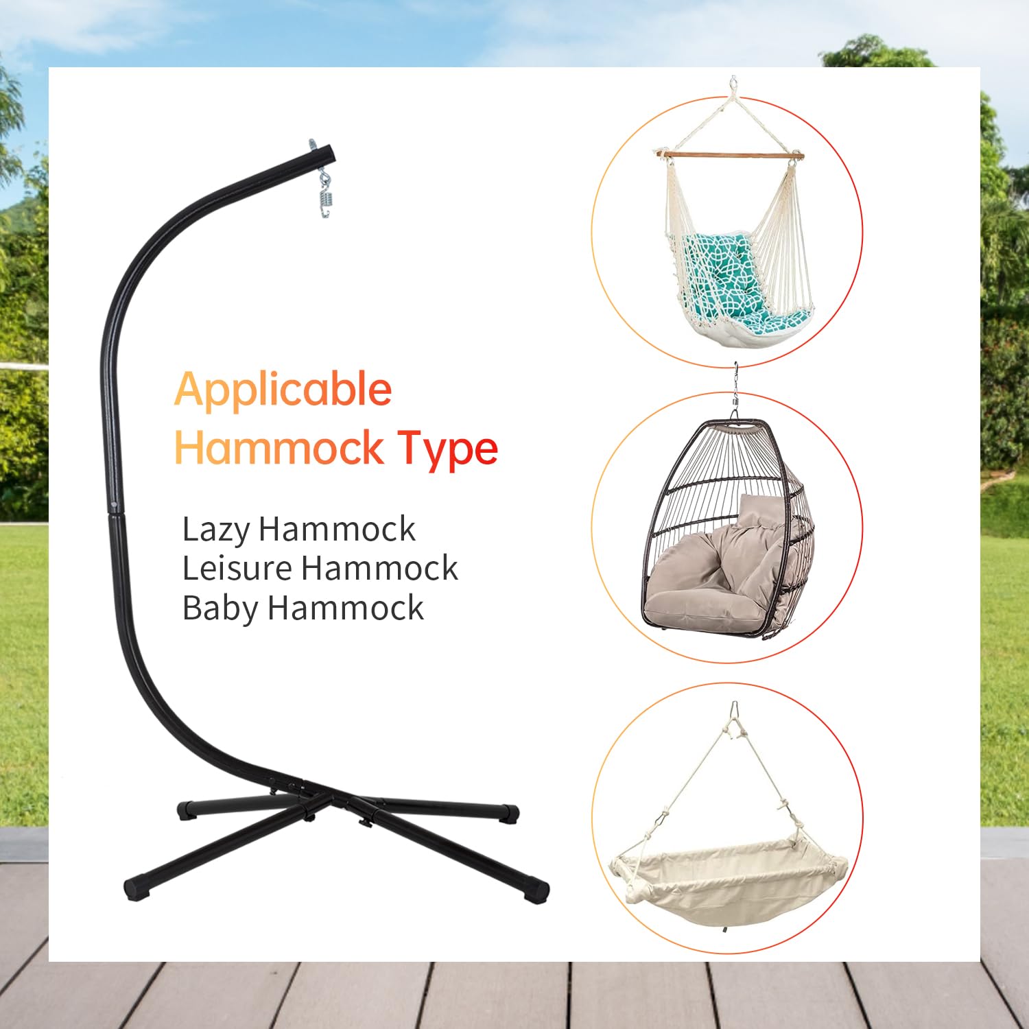 FDW Hammock Chair Stand supports up to 400 lbs for heavy-duty use.