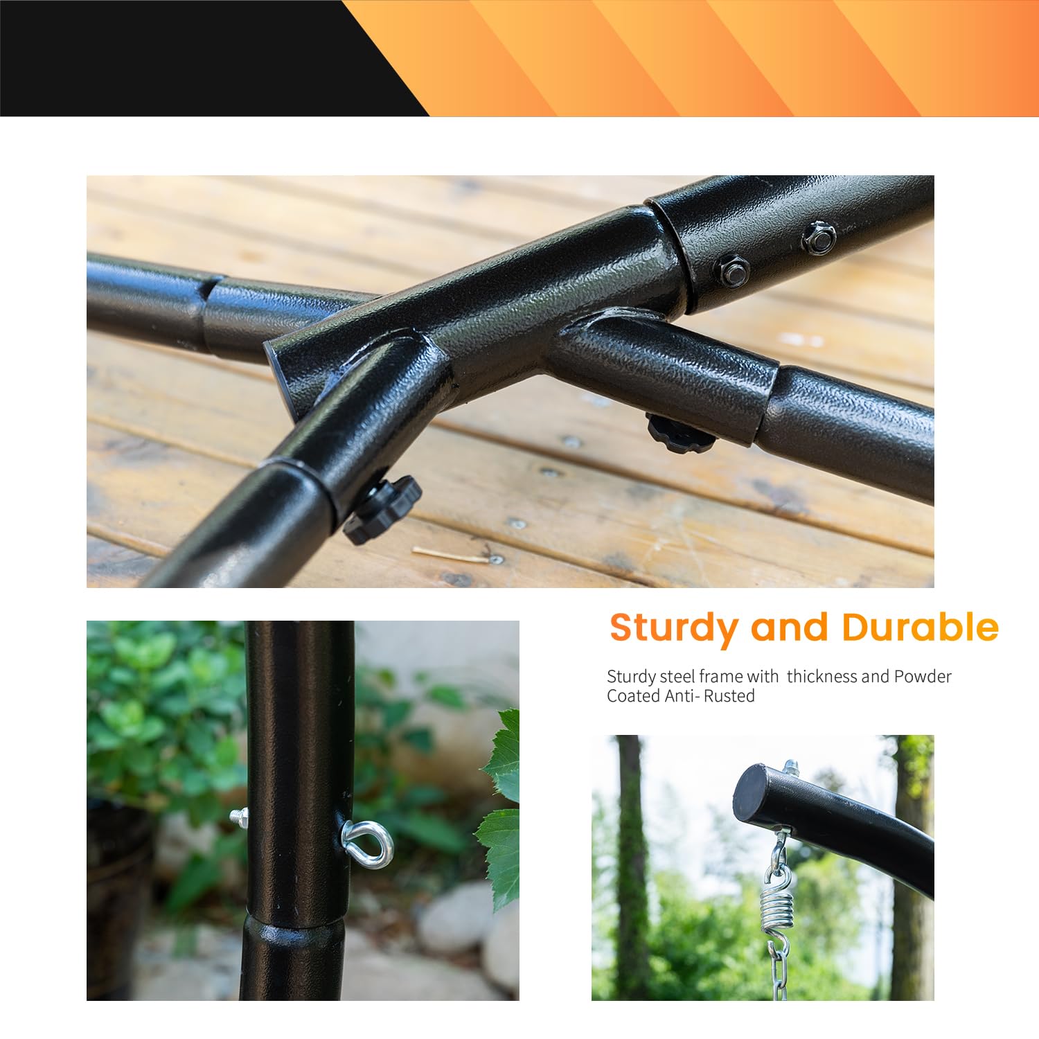 FDW Hammock Chair Stand quick setup enables fast, tool-free installation.