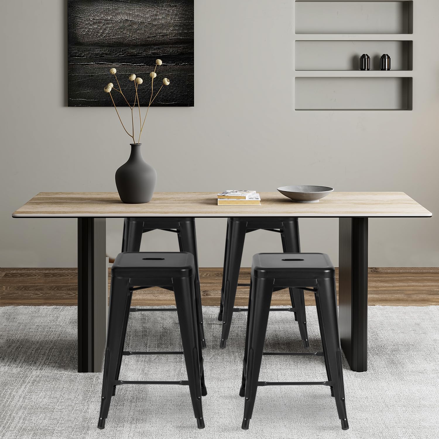 FDW metal bar stools anti-slip feet protect floors during movement