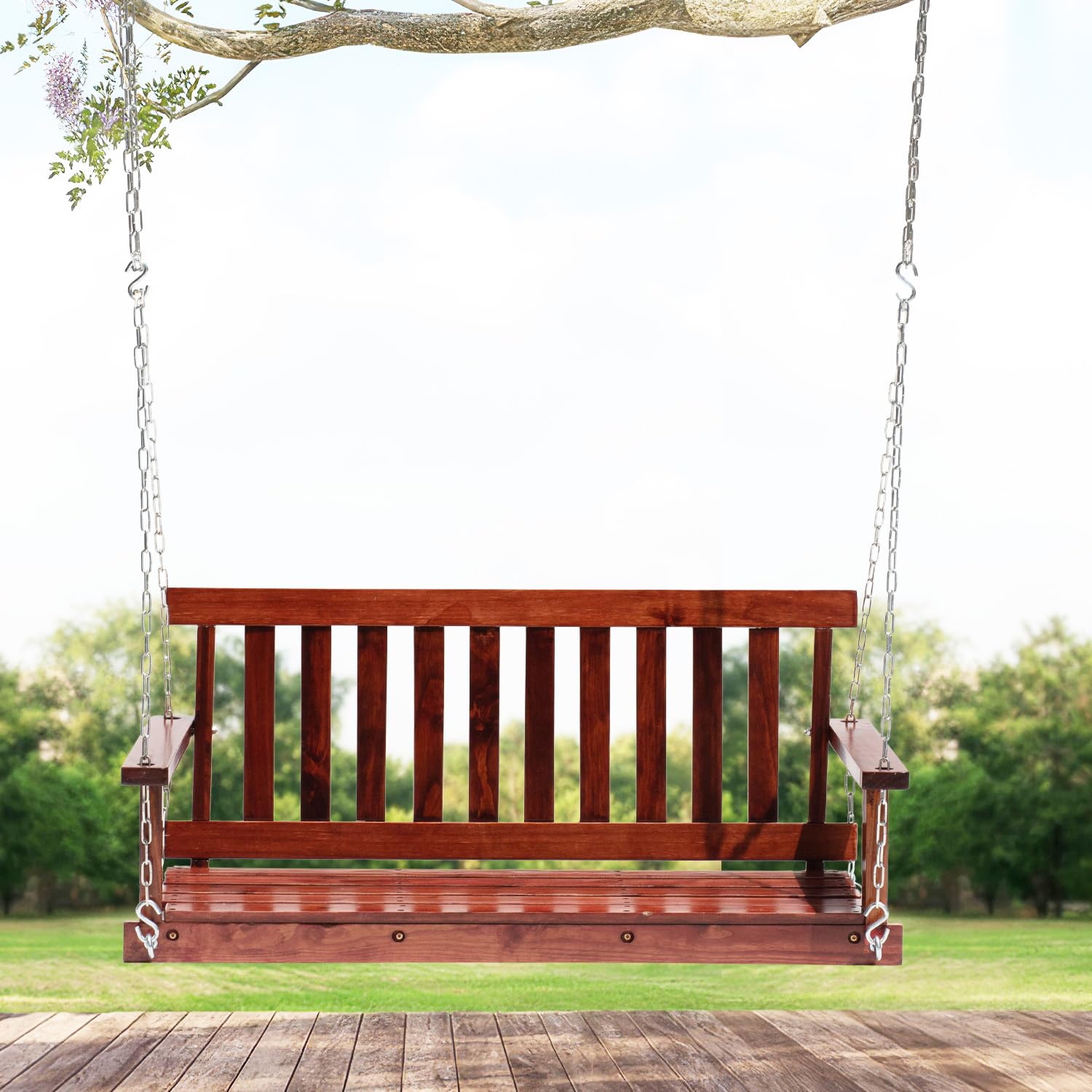 FDW porch swing assembly with clear hardware and quick setup
