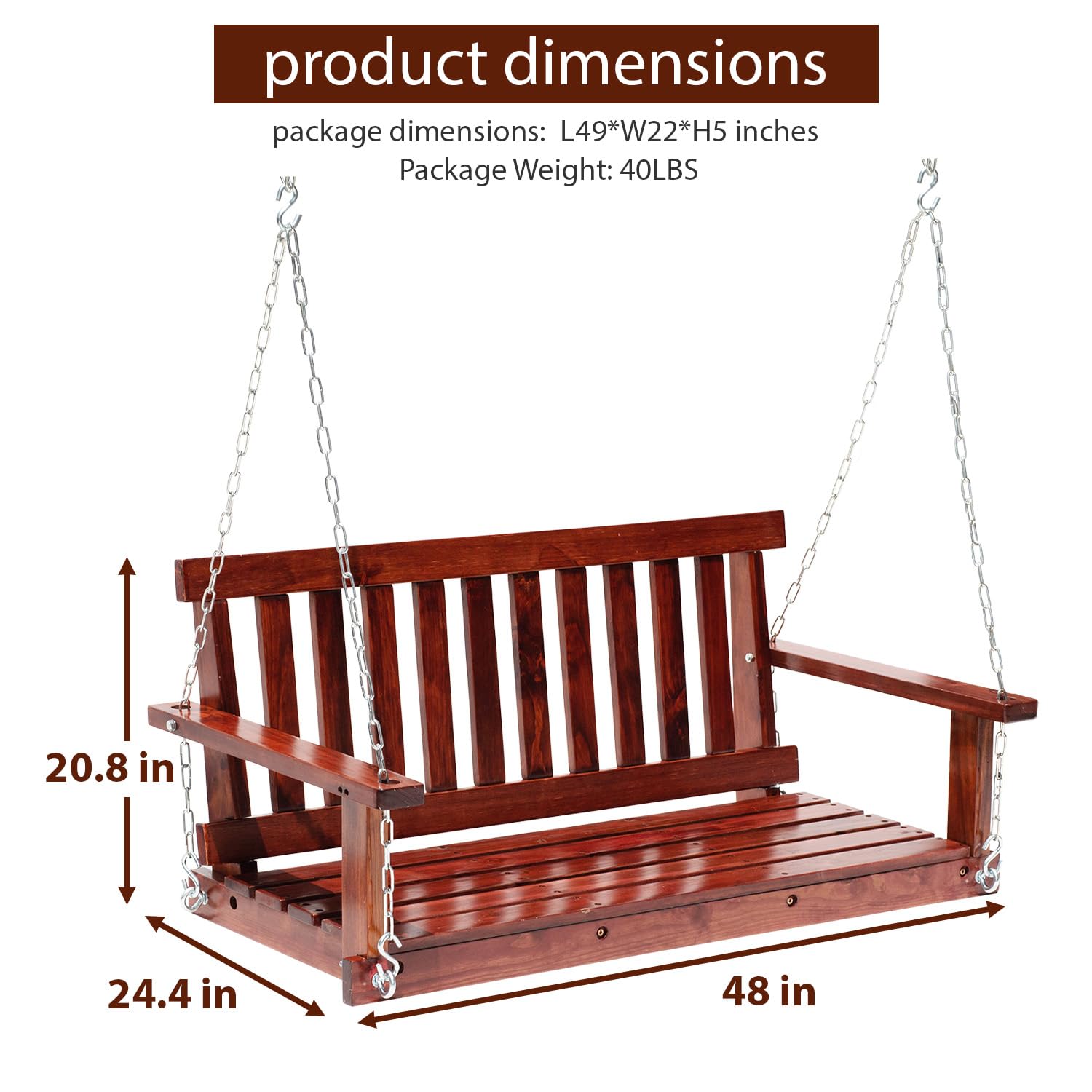 FDW porch swing seat detail highlighting wide bench for two-person comfort