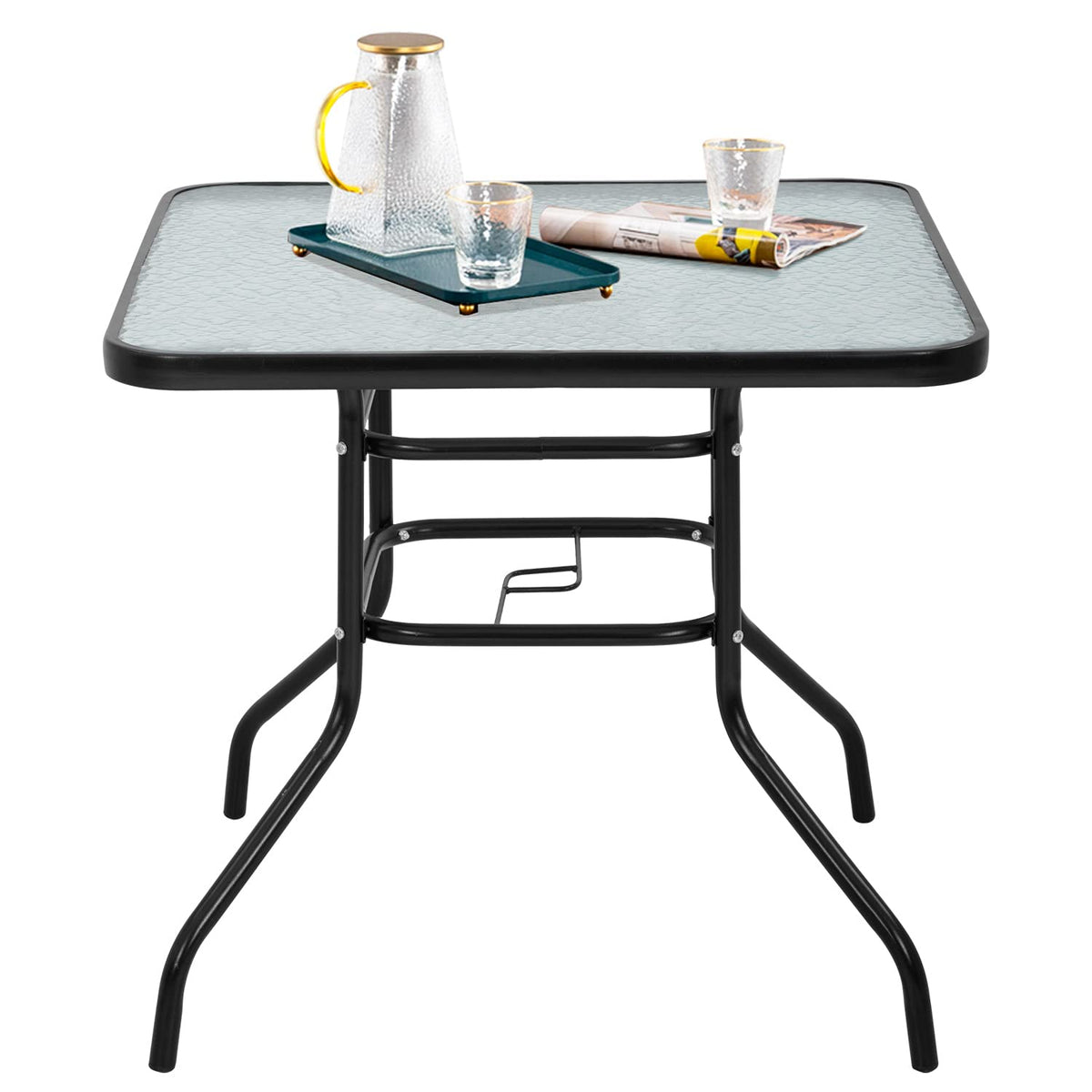 FDW outdoor square table with tempered glass top for elegant patio dining