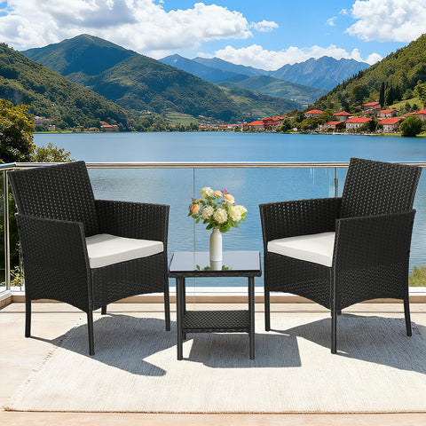 FDW wicker patio chair close-up showing plush cushioning and weave detail.