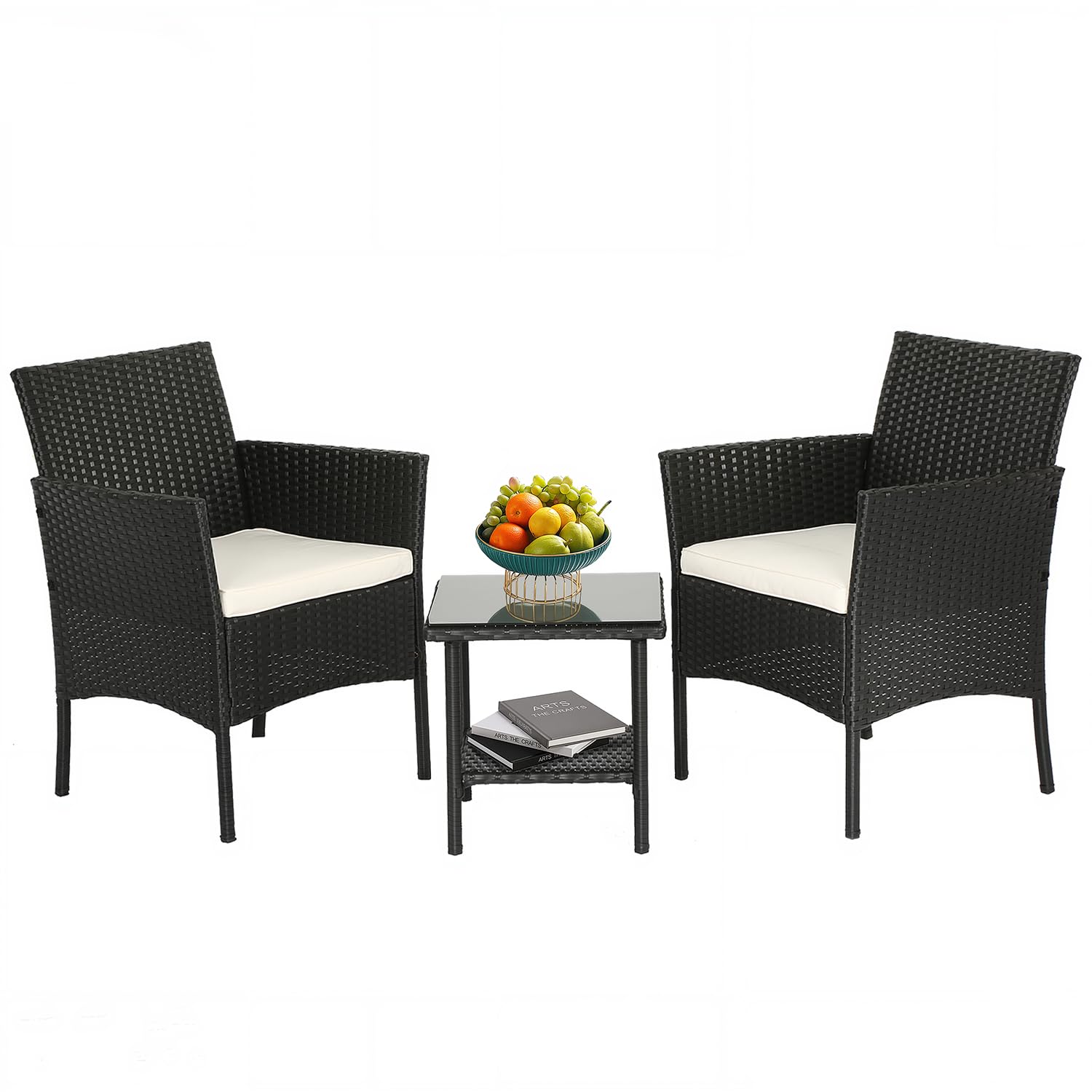 FDW wicker patio set 3-piece overview, ideal for cozy outdoor conversations.