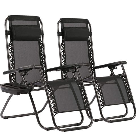FDW Zero Gravity Lawn Chairs set with pillow and cup holder for outdoor relaxation.