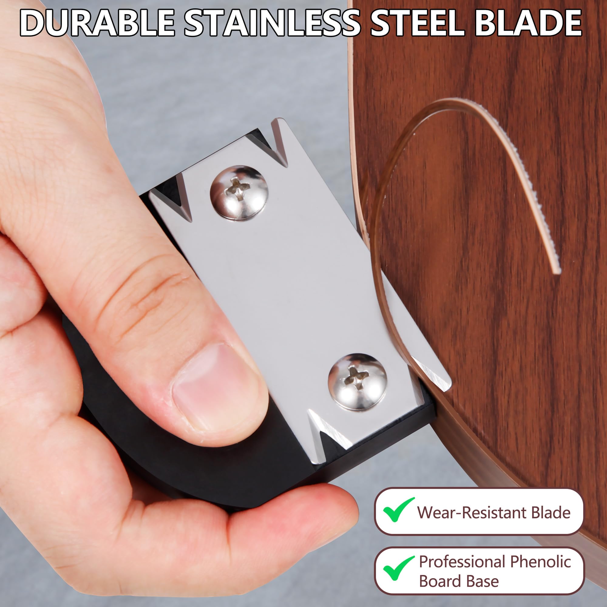 Feabolee Edge Banding Trimmer in use on cabinet edge delivering a clean edge