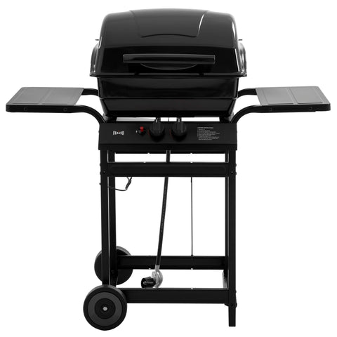 Feasto 2-burner grill lid close-up showing porcelain-enamel finish for durable outdoor cooking.