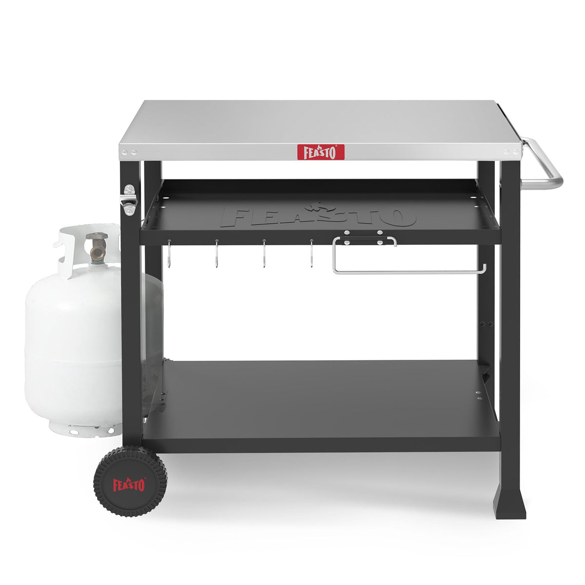 Feasto outdoor grill table with wheels for easy mobility during backyard cooking