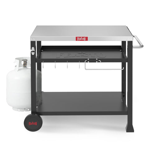 Feasto outdoor grill table with wheels for easy mobility during backyard cooking