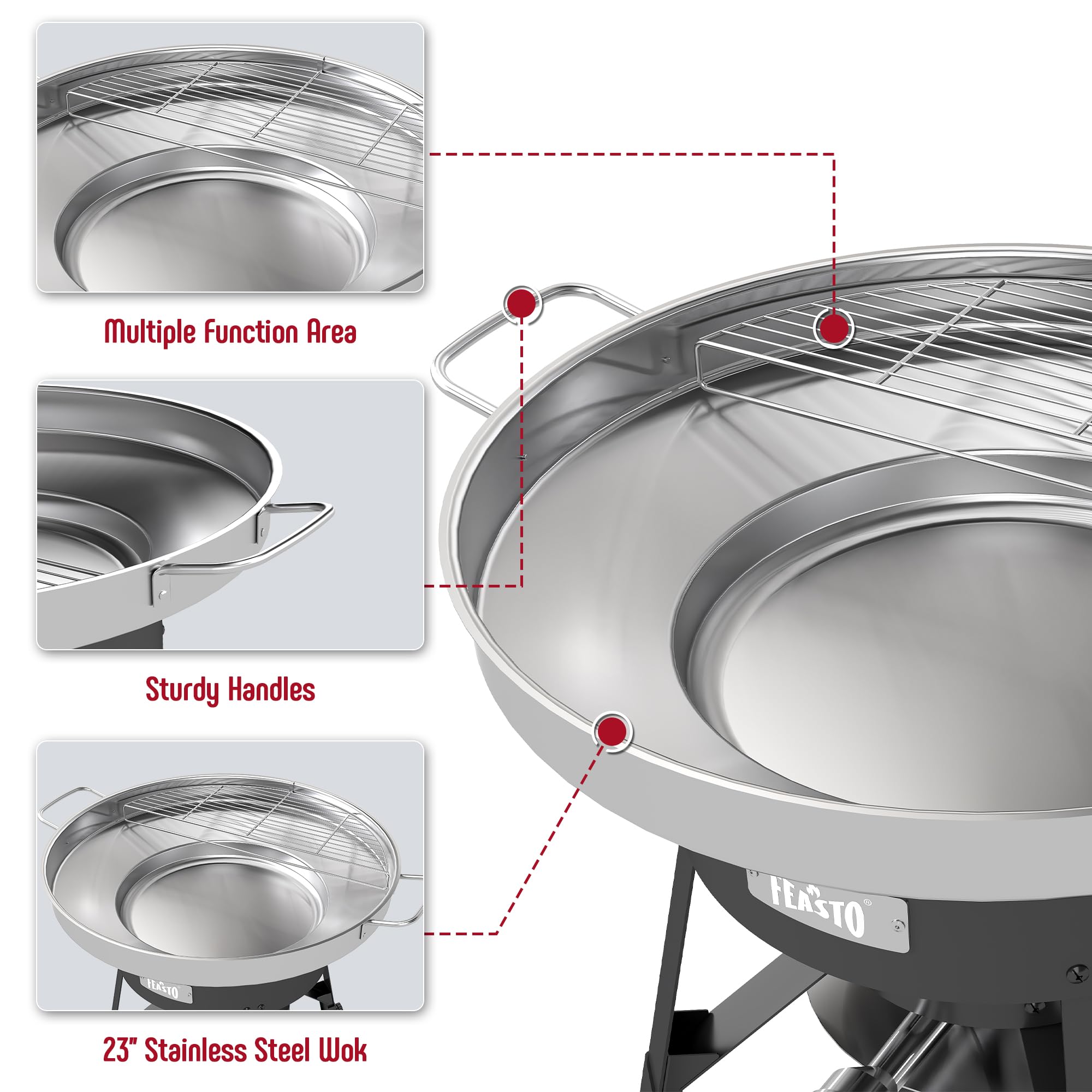Feasto 3-zone workflow lets you sauté, drain, and warm simultaneously.