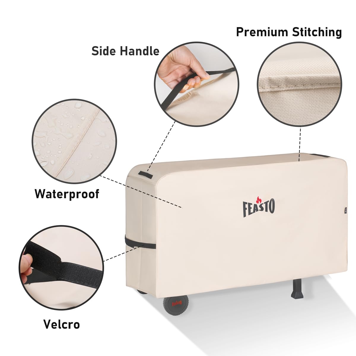 Feasto adjustable Velcro straps secure the cover in windy conditions.