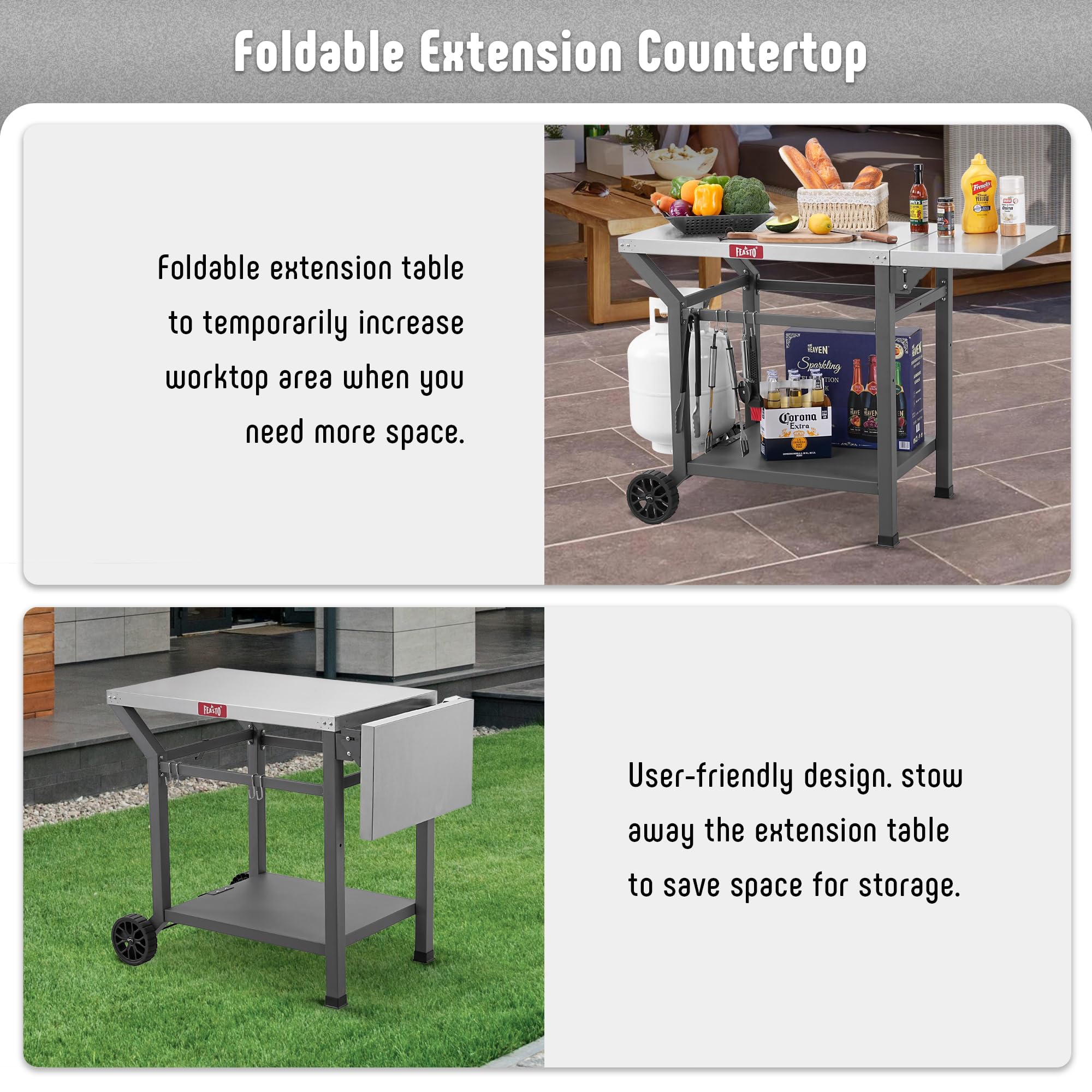 Feasto gas cylinder hook and utensil hooks keep tools within reach during grilling.
