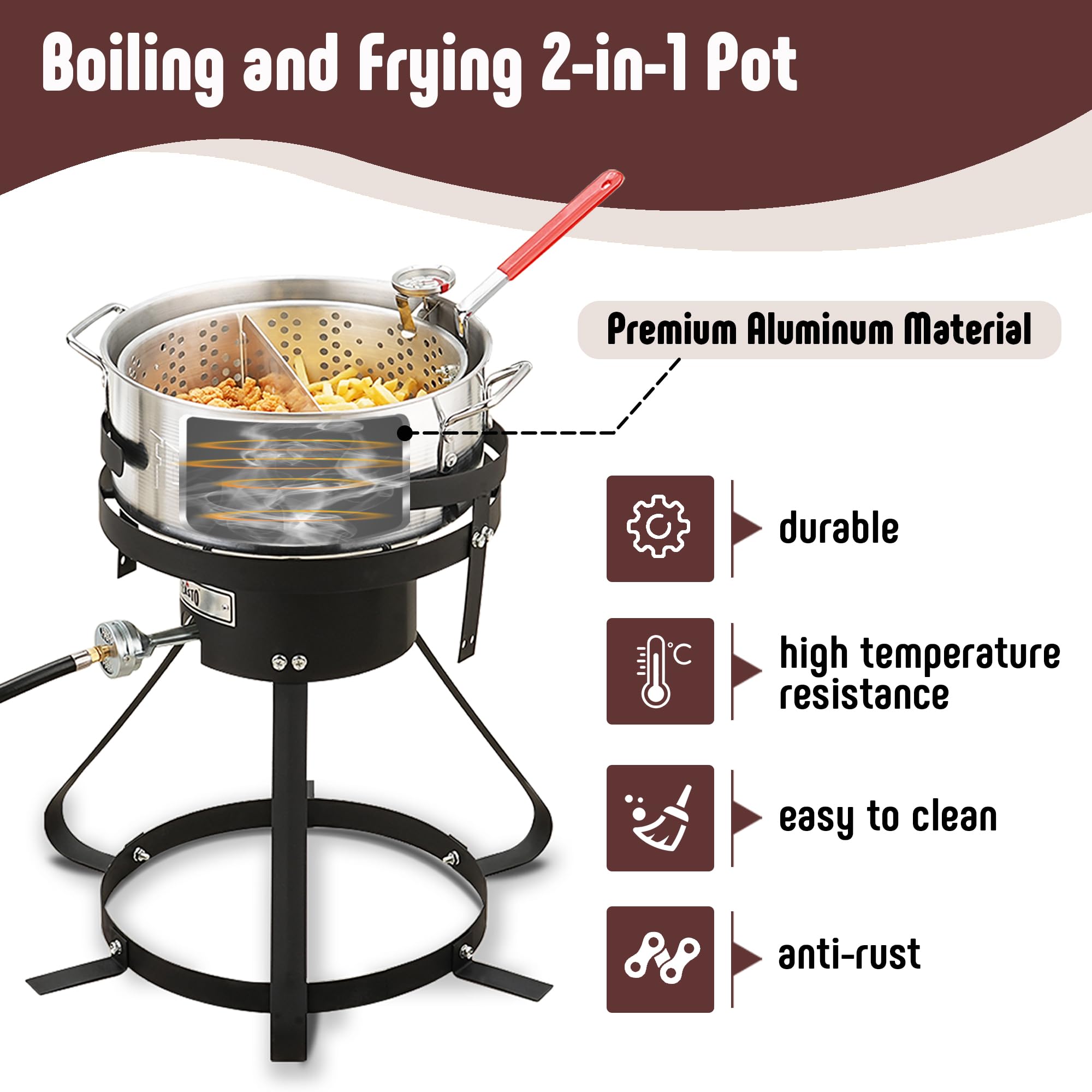 Feasto heavy-duty triangular-base steel stand for stable outdoor cooking.